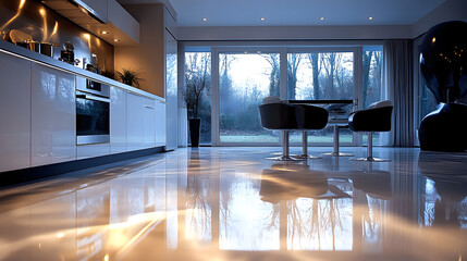 Modern kitchen design with epoxy resin floor coverings