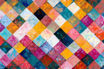 Colorful Diamond Patterned Mosaic Abstract Design Digital Illustration