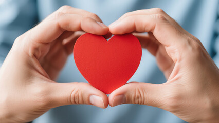 Obraz premium Close-up of hands holding a red heart symbol