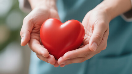 Obraz premium Close-up of hands holding a red heart symbol