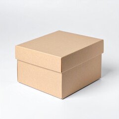 Brown Cardboard Square Box on White Background