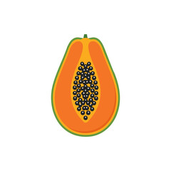 Papaya Vector Illustration with Orange Flesh and Black Seeds.