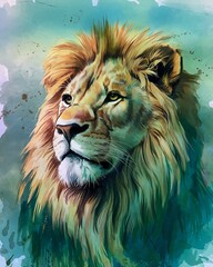 Majestic Whispers: Watercolor Lion Portrait