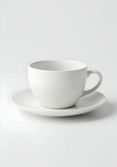 Fototapeta premium Simple Elegant White Teacup and Saucer Perfect for Morning Coffee or Afternoon Tea