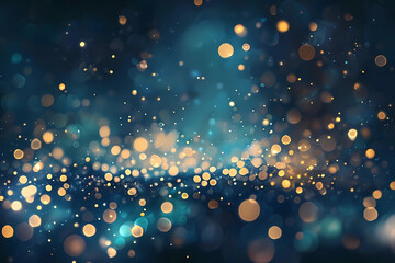 Golden Bokeh Lights Sparkling in Deep Teal Background Digital Illustration