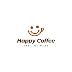 Happy Coffee Cup. Playful Cafe Branding Logo Vector, Smiling Cafe Icon for Coffee Shop Branding. Isolated Illustration. Cheerful Coffee Mug Mascot. 