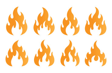 Collection of orange flame symbols arranged in a row on a white background.