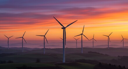 Obraz premium Wind Turbines at Sunset