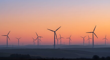 Obraz premium Wind Turbines at Sunset