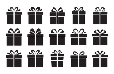 Black gift box illustrations arranged in a uniform grid pattern.