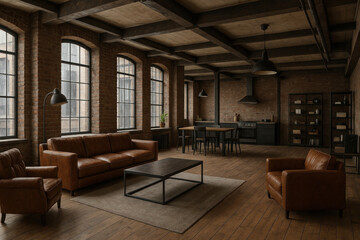 Fototapeta premium Brick loft with wooden floors.