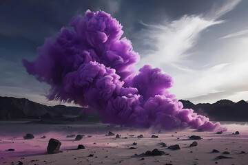 Purple Smoke Plume Rising Over Barren Landscape Digital Illustration