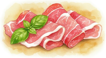 Prosciutto and Basil Illustration
