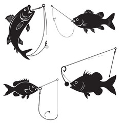 a black fish vector silhouettes isolated on white background