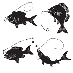 a black fish vector silhouettes isolated on white background