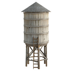 Wooden water tower isolated on transparent background