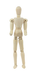 wooden man, wooden dummy, arms outstretched to hold object, isolated on background