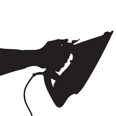 Silhouette of Hand Holding Electric Iron on White Background