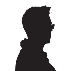 Silhouette of Man in Profile Wearing Glasses on White Background