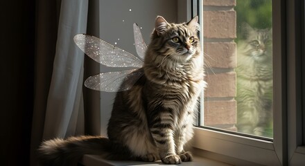 Cat with Translucent Wings Sitting by the Window