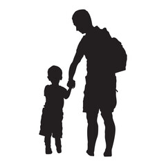 Silhouette of Adult and Child Holding Hands Isolated on White