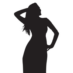 Silhouette of Woman Standing with Hand on Hip and Arm Raised