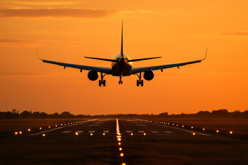 Plane taking off from airport runway.