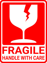 sticker fragile handle with care, red fragile warning label with broken glass symbol, this side up sign, keep dry, do not trample and avoid liquid sign.