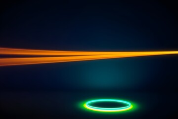 Futuristic abstract with orange arc and neon green circle on dark background