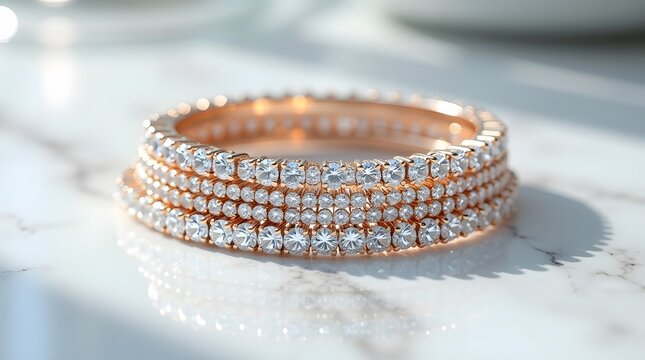 Elegant American Diamond Churi Set in rose gold & white. Thin, elongated design. Perfect for sophisticated occasions.