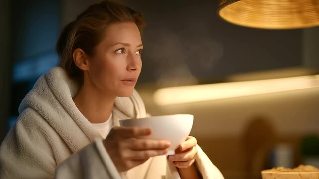 Steam inhalation with essential oils in a kitchen