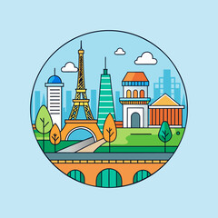 Colorful Paris Cityscape Round Icon