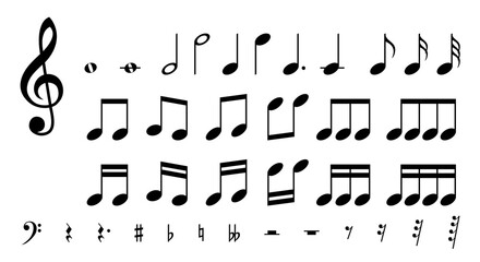 Music notes icon set. Black note symbol.  Vector illustration eps