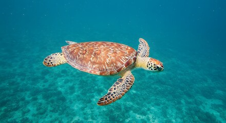 Fototapeta premium Sea Turtle Gracefully Swimming in Turquoise Waters