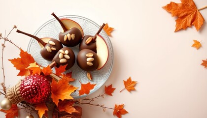 Autumnal apples in chocolate attire, a delightful seasonal confection presentation