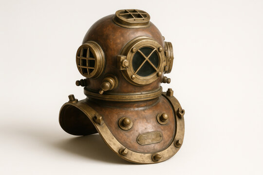 Diving helmet with a large, round face.