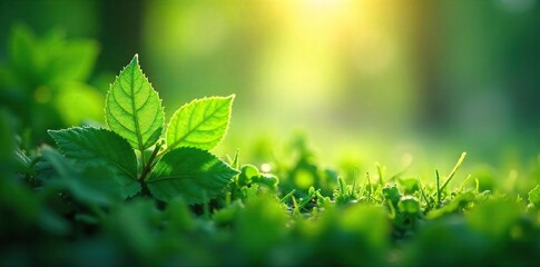 Early morning mist clings to vibrant green leaves, sunlight filtering through, creating a magical, ethereal scene Perfect for nature, serenity, and environmental themes , serene, vibrant