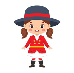 Cute girl in red coat and hat cartoon illustration