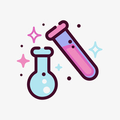 Adorable Chemistry Lab Icon - Flask and Test Tube with Bubbles & Sparkles