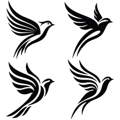 Obraz premium Flying Dove Bird Silhouette Vector Icon Set