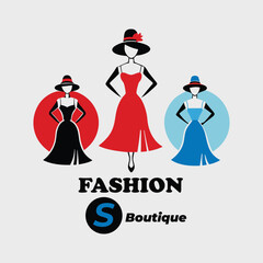 Elegant Fashion Boutique Logo with Stylish Women in Dresses and Hats