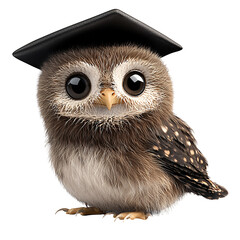 Adorable Brown Owl Wearing Graduation Cap on Transparent Background isolated PNG transparent background