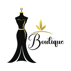 Elegant Boutique Logo Design with Dress Form and Gold Accents