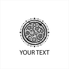 Vector Logo of a Whole Round Pizza in Black Line Art Isolated on White Background