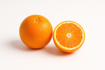 halves of oranges on white background.