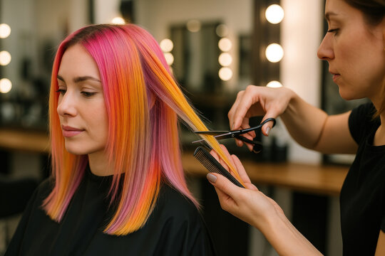 Woman getting hair done by a hairdresser.