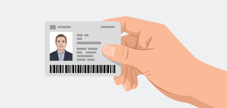 Hand Holding Identification Card with Photo and Barcode