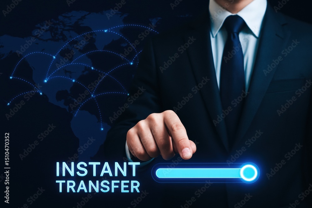 Poster this illustrates the strategy behind instant transfer technology emphasizing business growth and eff