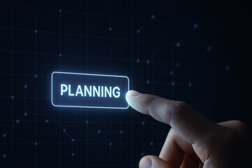 A close-up a activating a planning feature on a dark interface symbolizes strategic decision-making and business growth through innovation