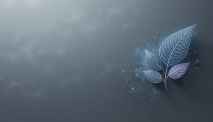 Fototapeta premium Futuristic Holographic Leaf Minimalist Background Gray Tones, High-Resolution Art